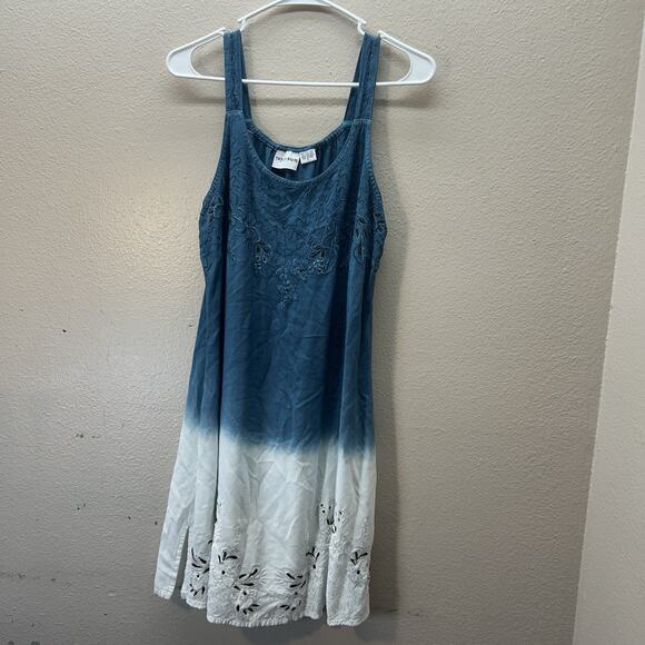 Raya Sun Sundress Ombre Embroidered Mini Summer Boho Hippie Y2K Indie Size L - Picture 1 of 6